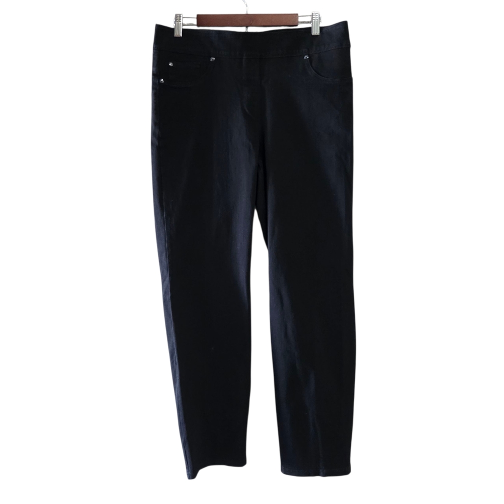 Slim Factor by Investments Women's Slim Straight Pull On Black Denim Jeans Large